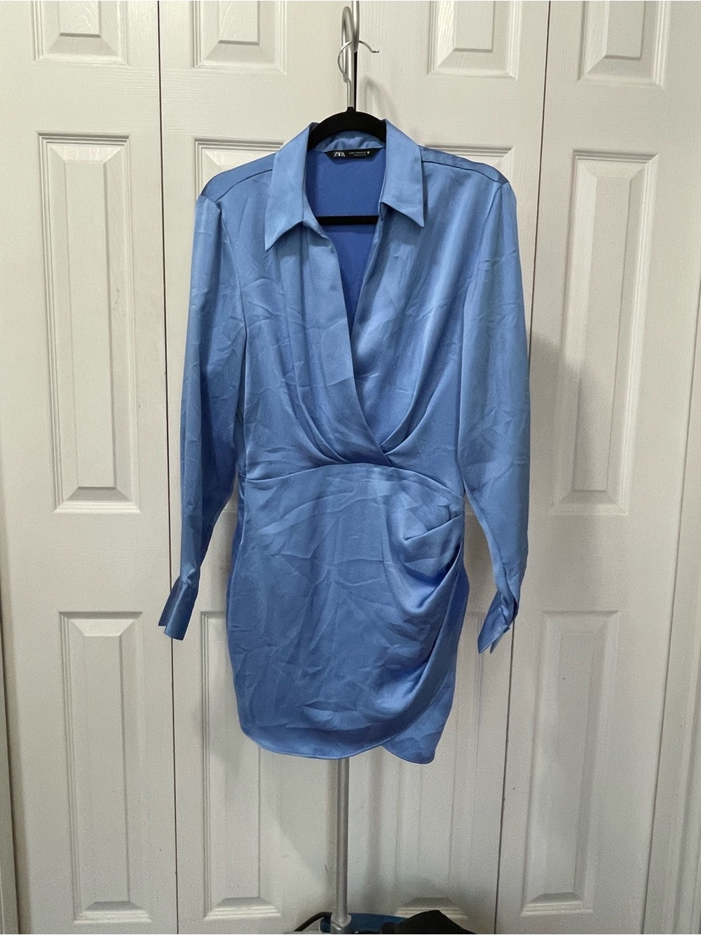 Zara Light Blue Satin Shirt Dress